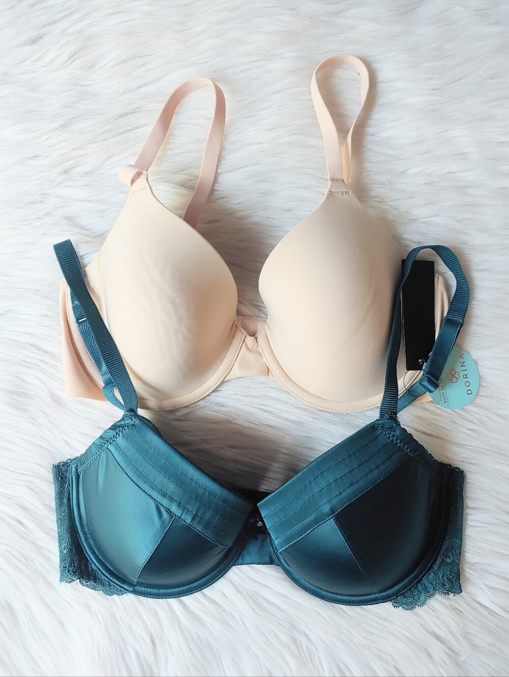 Wacoal & Marie Meili Lightly-Lined T-Shirt Bras in Light Nude & Green Satin 36C